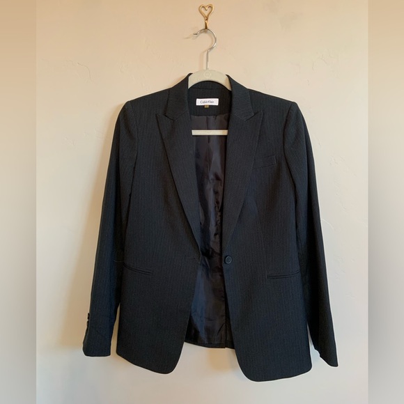 Calvin Klein Jackets & Blazers - Calvin Klein Women’s Size 2 Pin Stripe Black Button Front Office Business Blazer